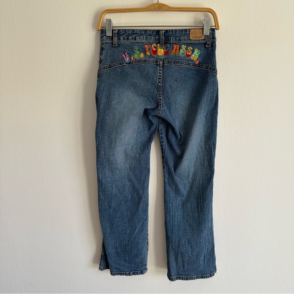 Vintage Y2K Polo Assn Jeans Capri Denim Embroidered Rainbow Flower Floral Sequin